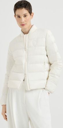 Brunello Cucinelli Water-resistant matte nylon down jacket with logo in Milk at Nordstrom, Size 36