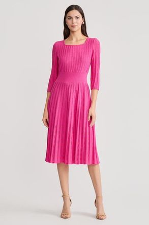 Ming Wang Linear Pointelle Tonal Knit Fit-N-Flare Midi Dress in Carmine Rose at Nordstrom, Size X-Small