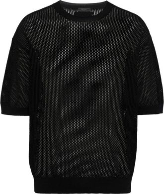 Prada open-knit short-sleeved jumper - men - Cotton/Silk - 46 - Black