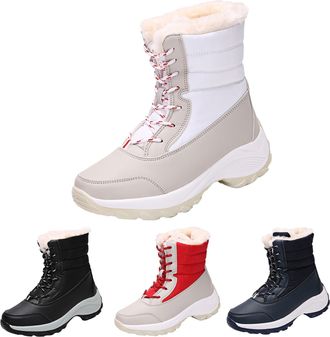 Generic High Top Boots for Women Winter Thickened Warm Comfortable Boots Ladies Lace-Up with Fur Lined Wear-Resistant Non Slip Outdoor Hiking Mountaineering S