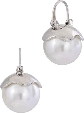 Savvy Cie Jewels RHODIUM PLATED WHITE SHELL PEARL 16mm EARRINGS