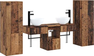 vidaXL Juego De Muebles De Ba&ntilde;o 5 Uds. Madera Envejecida Vidaxl