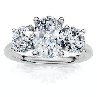 Pompeii3 2Ct TWW Oval Lab Grown 3-Stone Diamond Engagement Ring in White or Yellow Gold