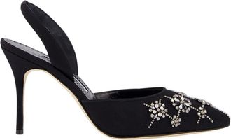 Manolo Blahnik Ralyne Slingback Kristallen Pumps - Dames - Pumps - Zwart - 40 EU - Leer - Schoenen