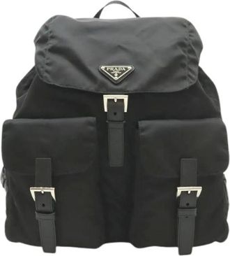 Prada Pre-owned Backpacks, female, Black, Size: ONE SIZE Pre-owned Nylon Leather Backpack
