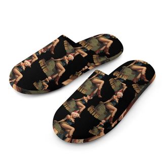 Generic Pinup Sitting on Top of Bullets Mens Cozy Memory Foam Slippers Warm Cotton House Shoes Comfy Slipper for Indoor Outdoor