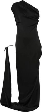 Vivienne Westwood Zwarte one-shoulder gedrapeerde jurk met split aan de zijkant - Dames - Avondkleed - Zwart - M - Leer - Kleedjes