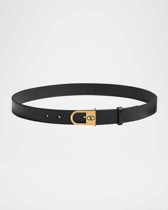 Valentino Garavani VLogo Signature Enameled Logo Leather Belt, 30mm
