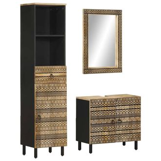 Berkfield Home 3 Piece Bathroom Furniture Set Solid Wood Mango in Brown