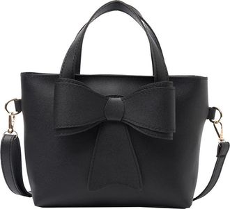 Generic Leather Tote Bag with Zipper for Women, Fashion Bowknot Purse and Handbags Top Handle Satchel Crossbody Bags (Black)