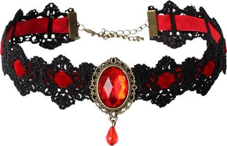Generic Retro Gothic Lace Choker Elegant Sexy Necklace Black Clavicle Chain With Rhinestone Jewelry For Women Girls Thin (Red, One Size)