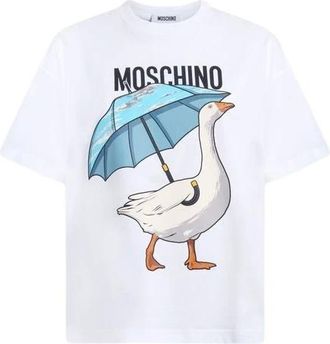 Moschino Tops, Dames, Wit, XS, Katoen, Goose Katoenen Jersey T-shirt