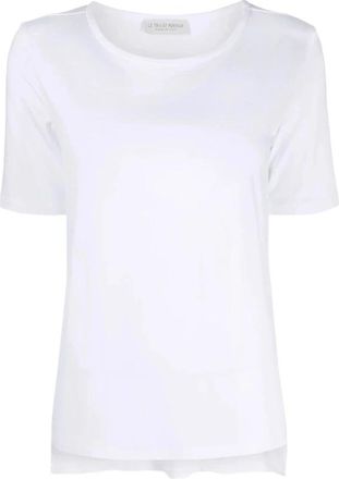 Le Tricot Perugia Witte T-shirt met korte mouwen en asymmetrische zoom - Dames - T-shirts - Wit - M - Tops