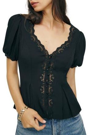 Reformation Minette Lace Puff Sleeve Top in Black at Nordstrom Rack, Size 4