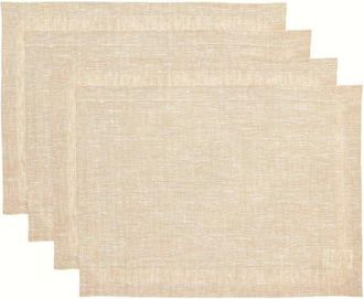 Solino Home Linen Placemats Set of 4, 14 x 19 Inch for Dining Table, Holiday and Everyday Table Decor - Athena in Champagne Beige at Nordstrom, Size