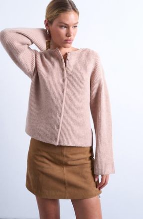 Topshop Shaker Stitch Relaxed Cardigan in Stone at Nordstrom, Size X-Small