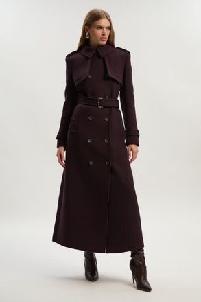 Karen Millen Wool Mix Belted Trench Maxi Coat in Wine at Nordstrom, Size 12