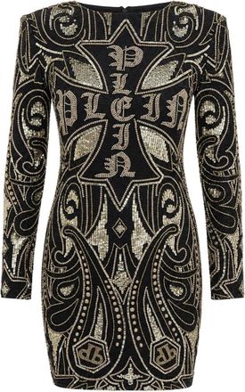 Philipp Plein Kleedjes, Dames, Zwart, M, Pailletten, Korte Jurk Paisley