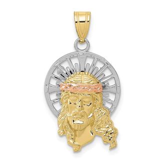 Diamond2Deal 10K Tri-color Diamond-cut Christ Charm Pendant