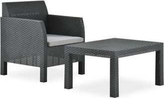 vidaXL Set De Muebles Jard&iacute;n 2 Piezas Con Coj&iacute;n Pp Rat&aacute;n Gris Antracita Vidaxl