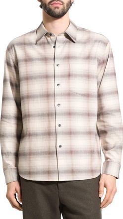 Theory Weekend Gradient Check Brushed Cotton Button-Up Overshirt in Alabaster Multi - Uoy at Nordstrom, Size Xx-Large