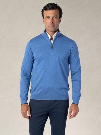 Robert Talbott Eastwood Quarter Zip Sweater in Sky Blue With Navy Tipping at Nordstrom, Size Xx-Large