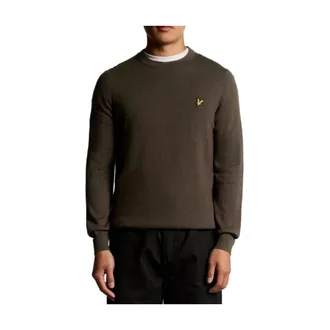 Lyle & Scott Round-neck Knitwear, male, Brown, Size: L Cotton Merino Crew Neck Jumper