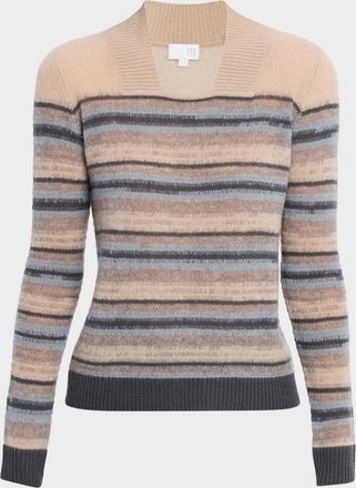 TSE Cashmere Square-Neck Striped Top