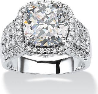 Palm Beach Jewelry 3.68 Cttw. Cubic Zirconia Platinum-Plated Halo Engagement Ring