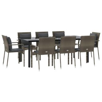 vidaXL Set Comedor Jard&iacute;n 9 Pzas Y Cojines Rat&aacute;n Sint&eacute;tico Negro Gris Vidaxl