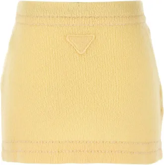 Prada Womens Yellow Cashmere Mini Skirt Crema Gonne