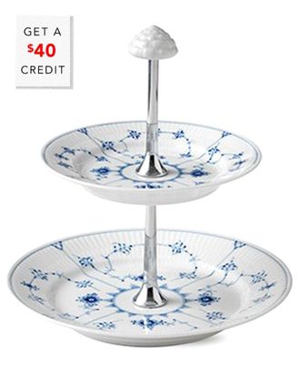 ROYAL COPENHAGEN Blue Fluted Plain 2 Tier Etagere With $34 Credit