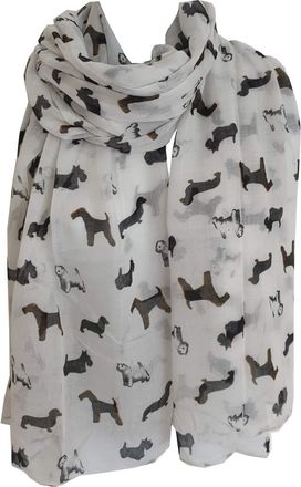 GlamLondon Poodle Print Scarf Dogs Fancy Puppies Breed Caniche Barbone Ladies Womens Wrap Shawl Sarong (Z1 - White)