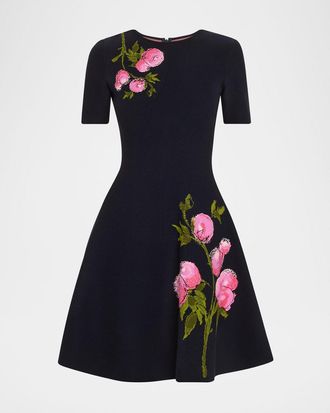 Oscar De La Renta English Rose Jacquard Fit-And-Flare Dress