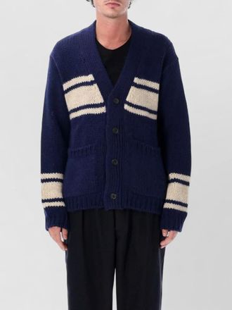 Universal Works wool chunky-knit striped v-neck cardigan