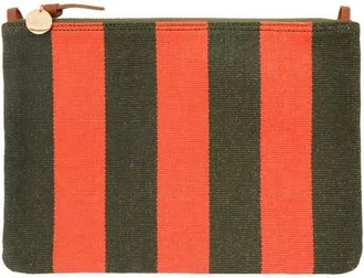Clare Vivier Striped Canvas Flat Clutch in Army/bright Poppy at Nordstrom