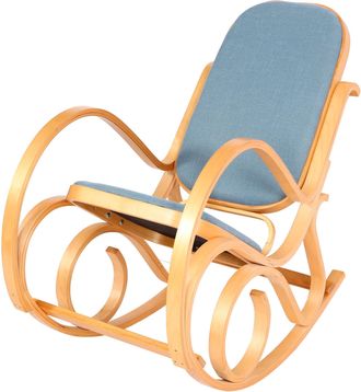 Hhg Mecedora M41, Sill&oacute;n Giratorio Sill&oacute;n Tv, Madera Maciza, Aspecto Roble, Tela/textil Azul
