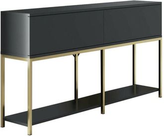 Dmora Aparador Djimsit, Buf&eacute; De Sal&oacute;n, Aparador De Sal&oacute;n, Despensa De Cocina, 150x30h80 Cm, Antracita Y Oro - Dmora