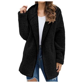 Generic Womens Fleece Jackets Ladies Zip Up Long Hoodie Fluffy Fleece Jacket Loose Long Sleeve Teddy Bear Coat Winter Warm Soft Sherpa Lined Sweatshirt Solid 