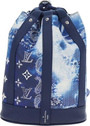 Louis Vuitton Randonnee Limited Edition Monogram Bandana Leather Blue Canvas Backpack Bag (Pre-Owned)