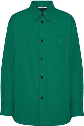 Valentino Garavani V-detail canvas shirt jacket - men - Cupro/Spandex/Elastane/Cotton - 50 - Green