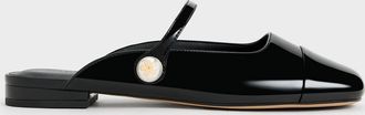 Charles & Keith Aeryn Patent Pearl Embellished Flat Mules