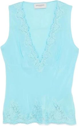 Ermanno Scervino D48El 017E61 Zijden Top - Dames - Tops zonder mouwen - Blauw - XS - Tops