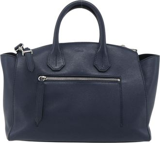 Bally Vintage Leather Navy Leather Handbag (Pre-Owned)