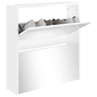 Berkfield Home Shoe Cabinet with Mirror 2-Layer High Gloss White 63x17x67 cm | Size: 63 x 17 x 67 cm