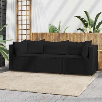 vidaXL Set De Muebles De Jard&iacute;n 3 Pzas Y Cojines Rat&aacute;n Sint&eacute;tico Negro Vidaxl