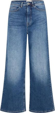 Ichi Cropped High Waist Jeans Medium Blue - Dames - Loose Fit Jeans - Blauw - W30 - Jeans