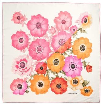 Ferragamo Anemone Floral Silk Square Scarf in Ivory/rose/orange at Nordstrom