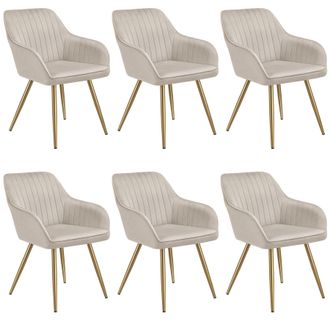 TecTake Dining Chair Marilyn Set Of 6 - Taupe/Gold in Taupe | Size: 6 Pack