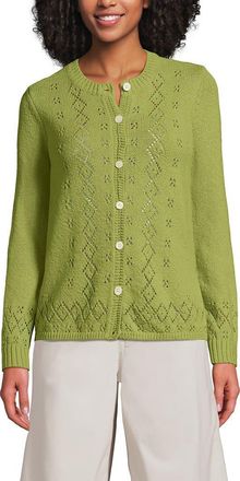 Lands End Pointelle Crew Neck Cardigan Sweater in Bright Pistachio at Nordstrom, Size X-Large P
